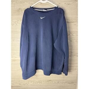 VTG Y2K Nike Men's XL Navy Crewneck Sweatshirt Center Swoosh